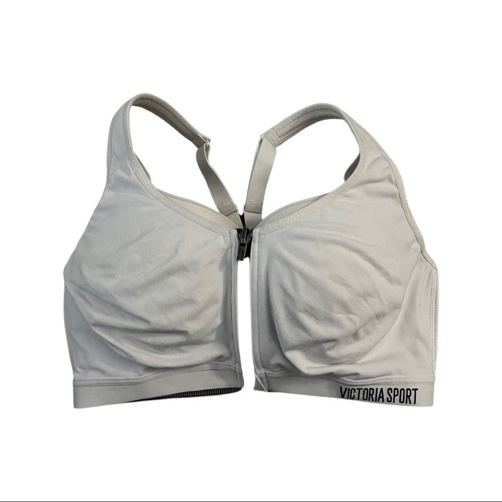 White Victoria’s Secret Knockout Sports Bra Zip Front Sz 34DD